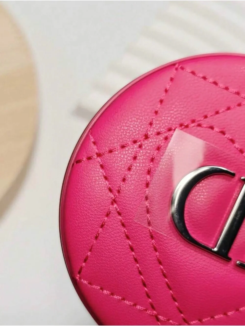 Dior Magenta Quilted Sheepskin Compact Mirror with Silver CD Logo
